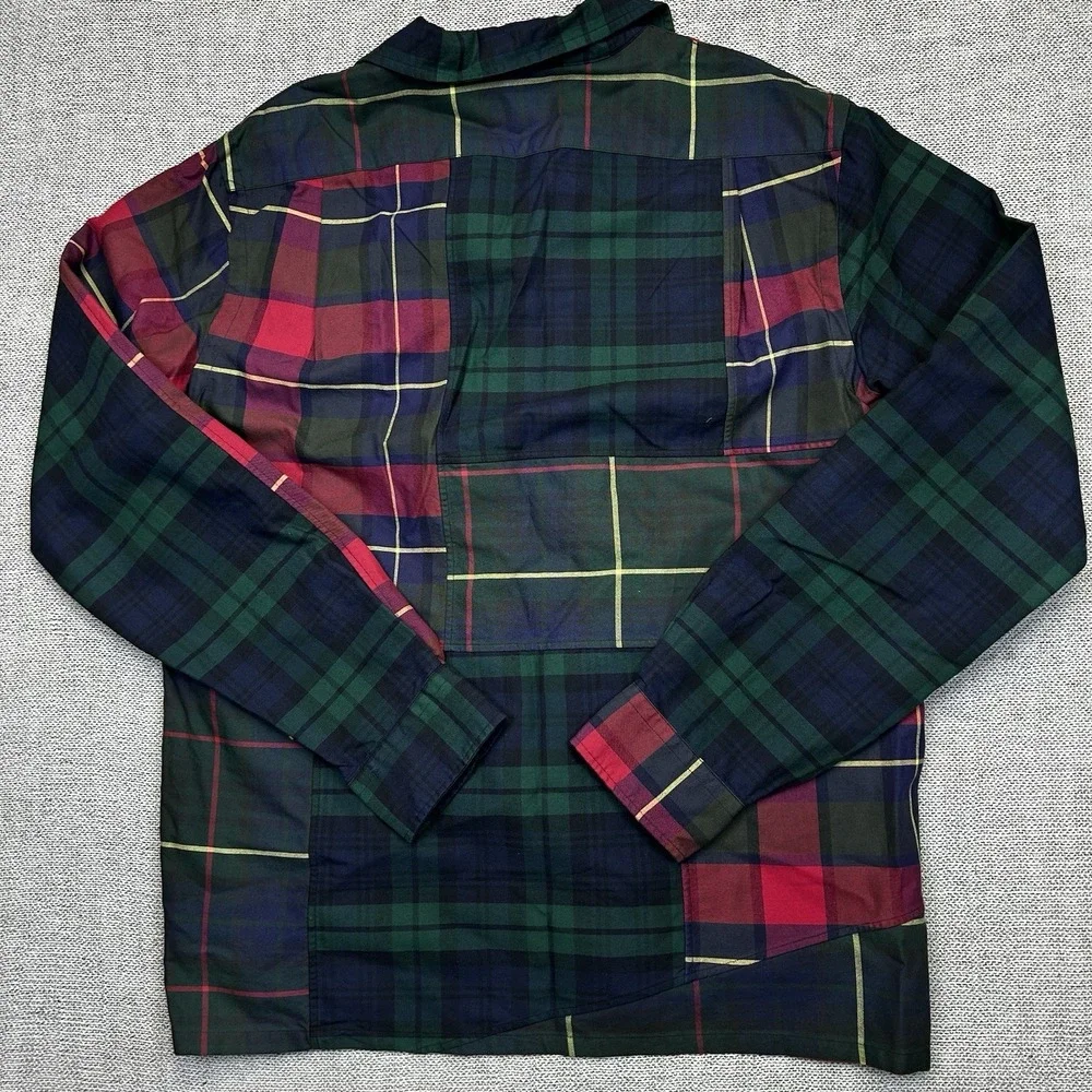 Polo Ralph Lauren Button Up Shirt Mens M Oxford Plaid Loop Collar Patchwork Camp
